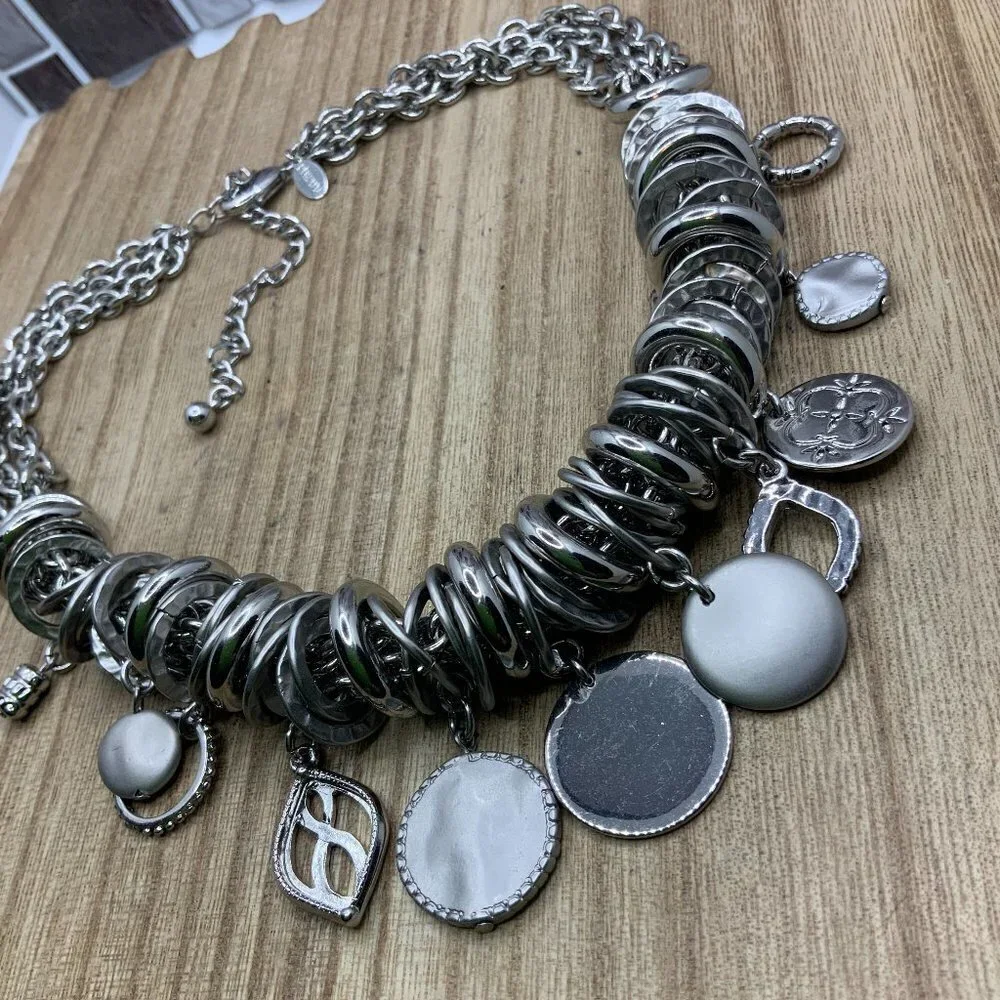 Chico's Silver Tone Dangle Charms Chain Necklace